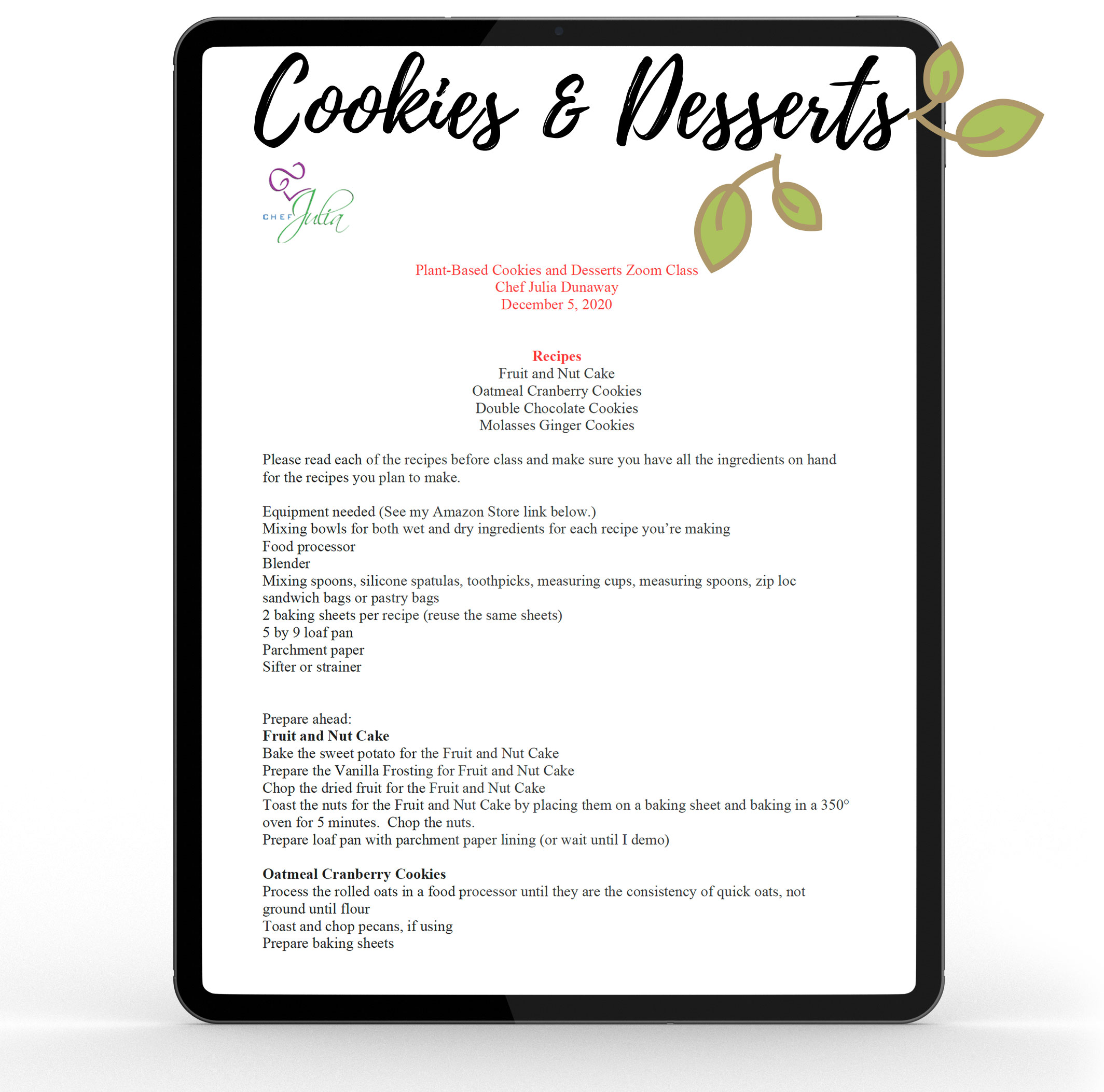 Plant-Based Cookies and Desserts Zoom Class
