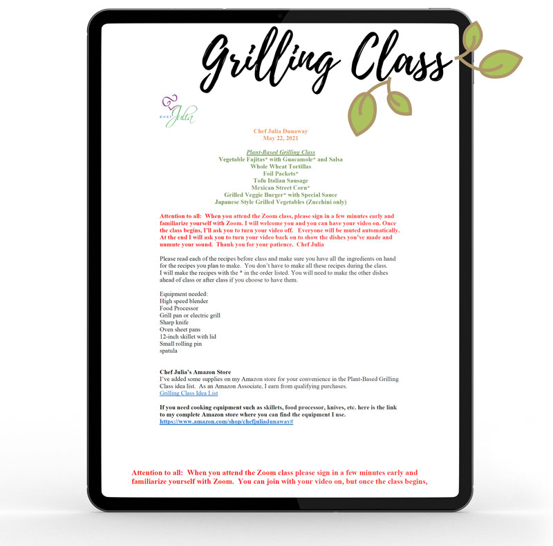 Plant-Based Grilling class recipes
